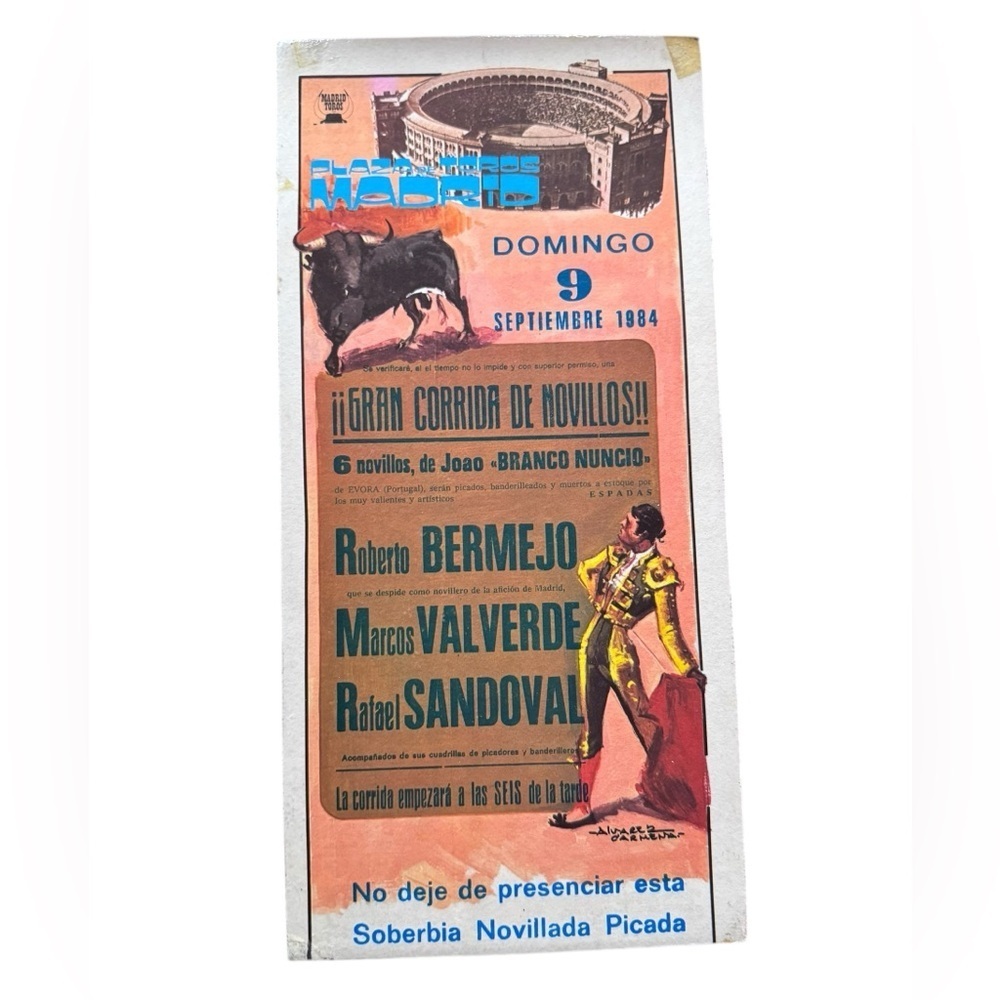 Vintage matador bull fighter ad print on wood art wall hanging conquistador